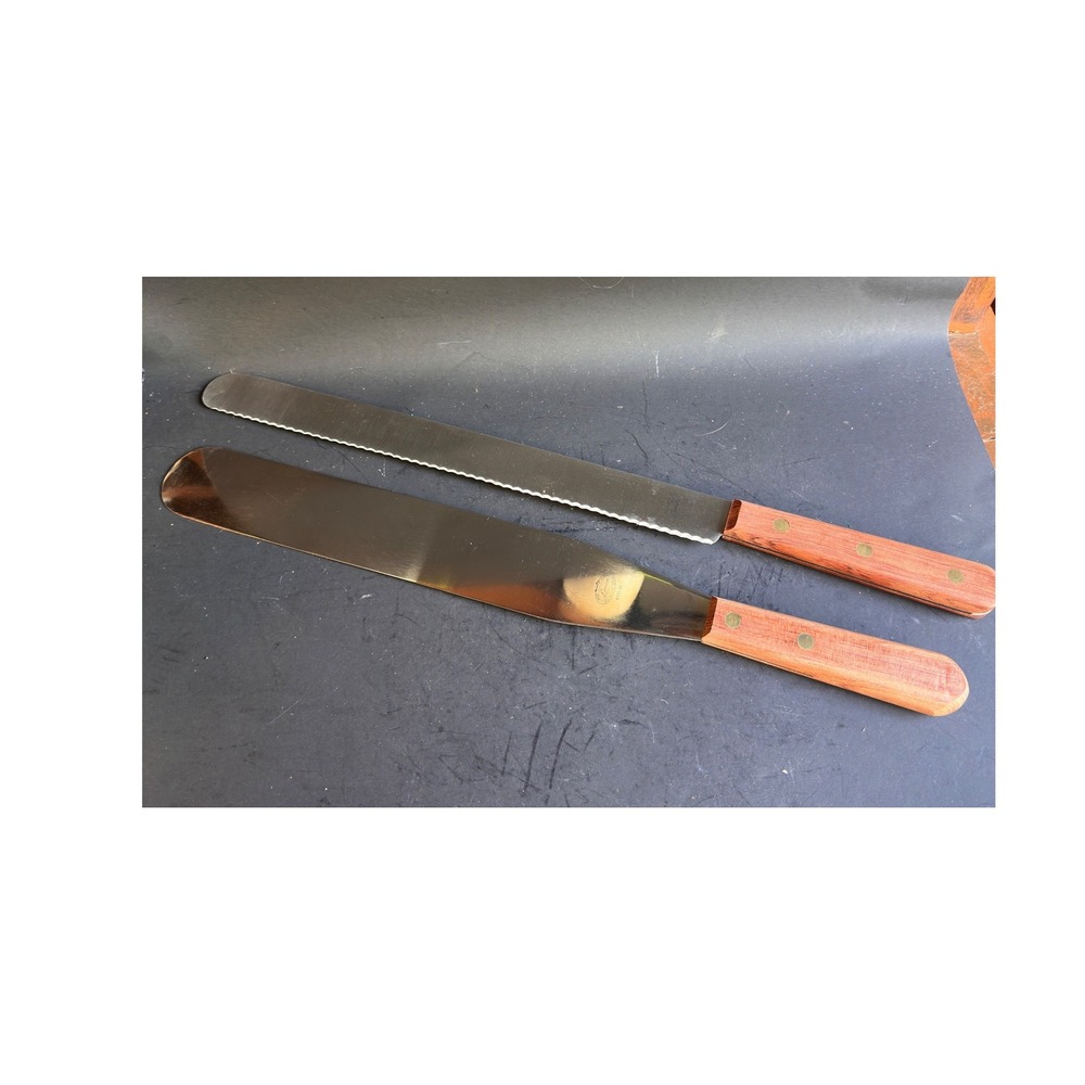 Lamson USA Bread Knife and Spreader Set Vintage Walnut Handle Stainless 14 Inch